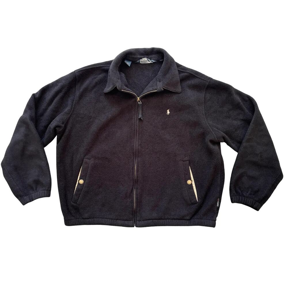 VTG 90s POLO RALPH LAUREN Full Zip Polartec Fleece Jacket in Black SZ XL